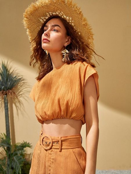 

tie back tight hem crop 6966#, White