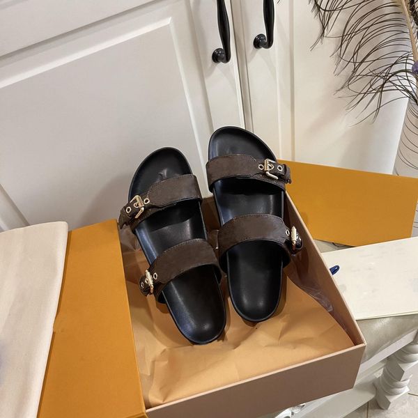

sandals summer flats slippers real leather slides platform slipper fashion beach shoes letter anatomic sandal gii, Black