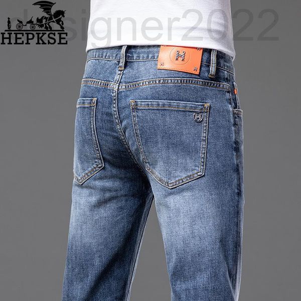 

men's jeans designer high end european boutique men's jeans spring thin korean elastic slim fit fashion 1i4r, Blue