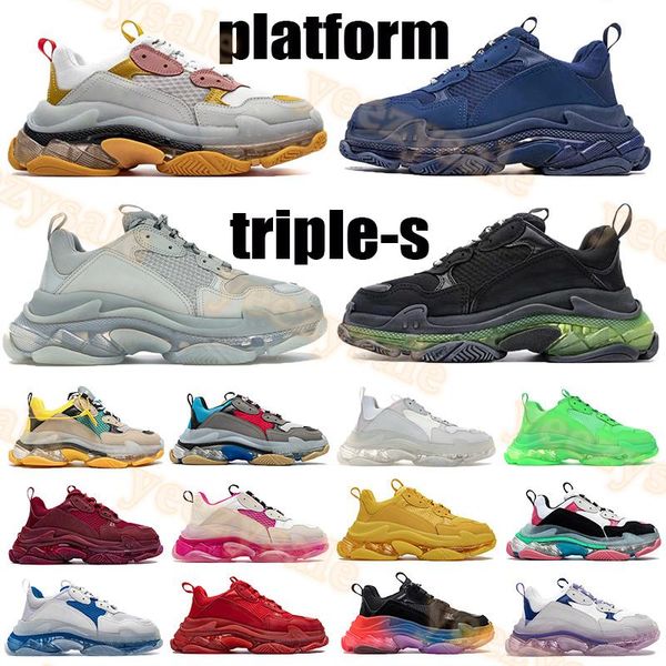 

paris casual shoes triple -s clear sole trainers black white beige green yellow transparent crystal bottom vintage men women platform sneake