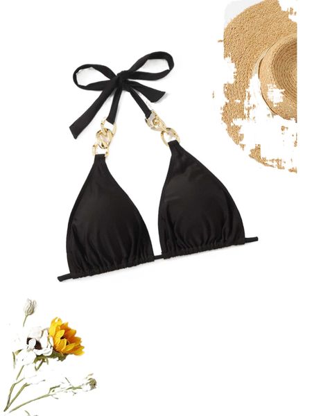

plus chain linked halter triangle bikini s2wi#, Black