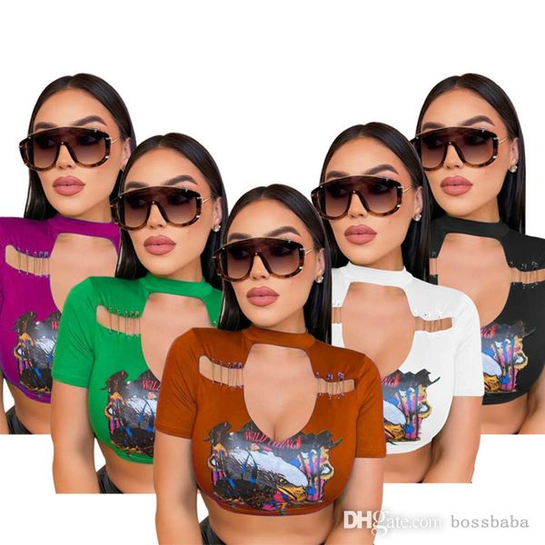 

womens t-shirt vest for 2023 summer umbilical cord slim stand collar personalized hollow out slim, White
