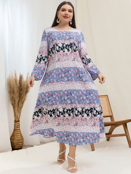 

plus floral print colorblock dress z7qa#, Black