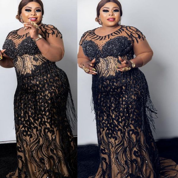 

2022 plus size arabic aso ebi black mermaid prom dresses lace beaded crystals evening formal party second reception birthday engagement gown