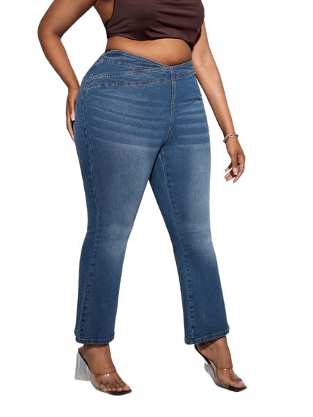 

sxy plus high waist flare leg jeans r0hl#, Blue