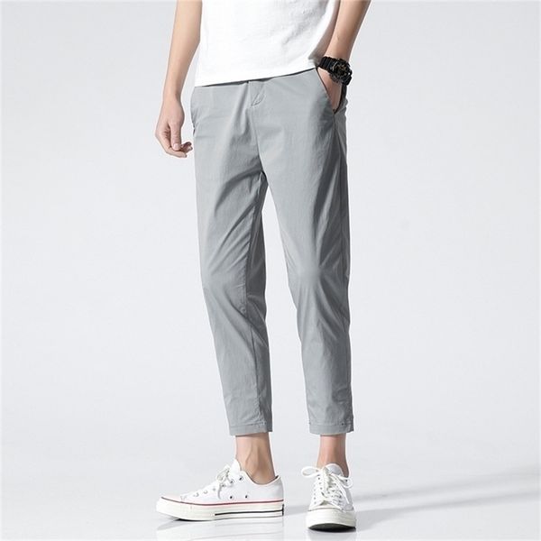 

autumn mens cotton casual ankle length fashion man pants black 201128
