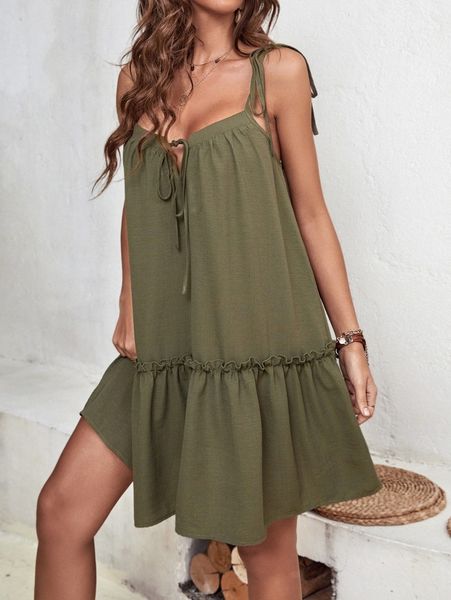 

knot front frill trim cami dress d2zc#, Black;gray