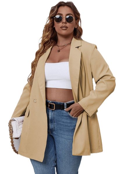 

plus lapel neck double button blazer p8v1#, Black