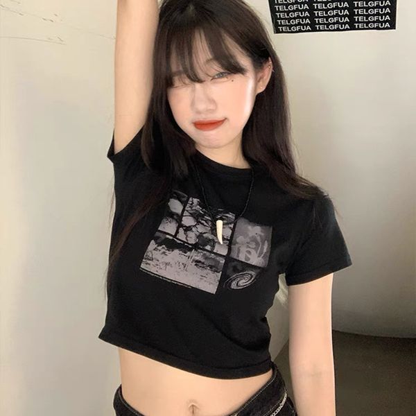 

90s black rock gothic harajuku vintage grunge graphic slim short crop streetwear summer harajuku y2k punk chic women tshirt 220615, White
