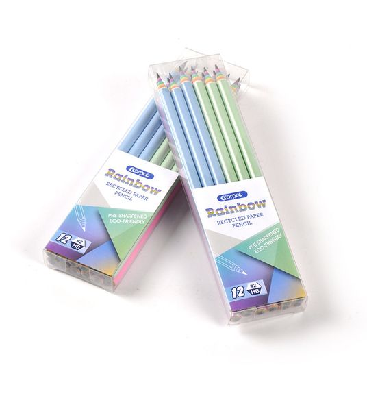12 matite PCS / set scrivono pittura ufficio Promozione delle vendite regalo colori dell'arcobaleno Matita di carta in rotolo HB Rainbow in legno