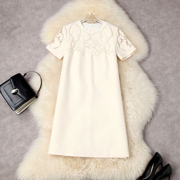 

european and american women's summer 2022 new short sleeve round collar hollow embroidery fashionable casual dress, Black;gray
