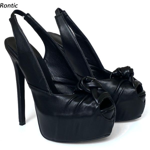 Rontic 2022 Mulheres Handmade Sandálias Verão Sexy Stiletto Saltos Peep Toe Elegante Preto Branco Vermelho Vestido Sapatos Senhoras Tamanho 5-20