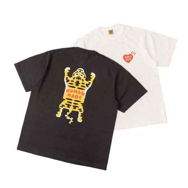 

human made x kaws co branded tiger head slub cotton 230g short sleeve t-shirt men's and women's lovers' fashion, White;black