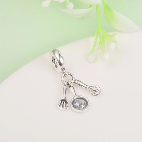 

authentic 925 sterling silver beads spatula frying pan whisk dangle charms fits european pandora style jewelry bracelets & necklace diy, Black