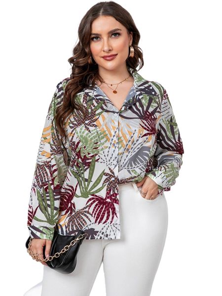 

plus tropical print shirt q2w2#, Black