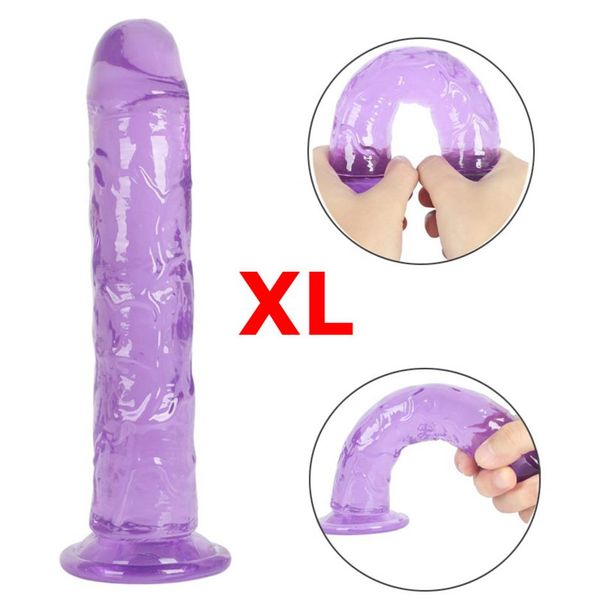 XL Jelly Dildo com Copa da Suc￧￣o realista Longa Dick Feminino Masturbator2304