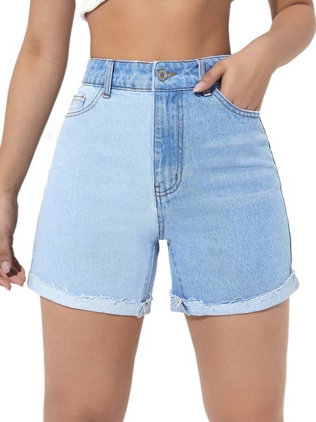 

high waist roll up hem denim shorts 33yb#, White;black