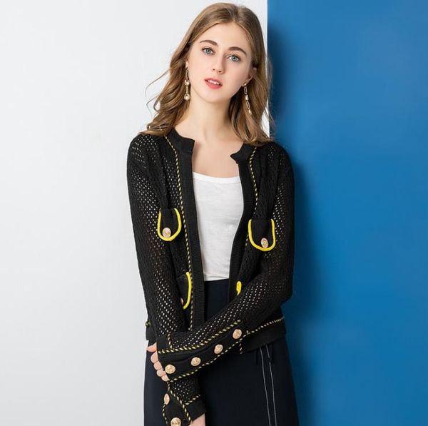 

513 2022 summer kint short sleeve v neck brand same style sweater cardigan black white luxury womens clothes weikey, White;black