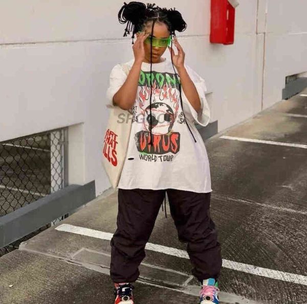 

designer tshirts galleryes worn hole flame earth print high street loose men's short sleeve sw5m, White;black