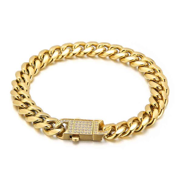 

cuban gold plated stainls steel zircon chain bracelet hip hop bling iced out paved rhinton thick necklace, Silver