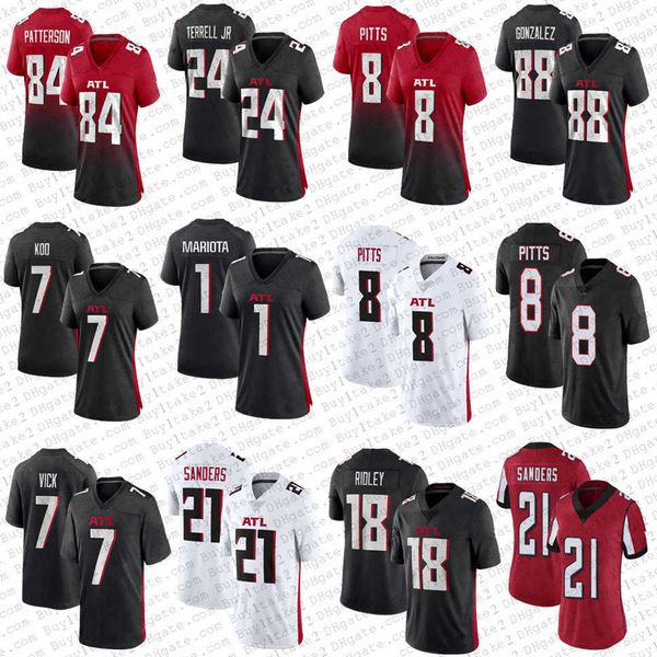 

1 marcus mariota 8 kyle pitts 7 michael vick falcon custom football jerseys younghoe koo deion sanders jones ridley cordarrelle patterson aj, Black