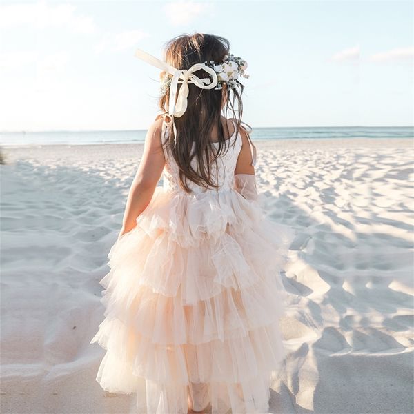 

summer girls sleeveless strap princess dress kids lace flower first communion dresses children fashion beach tulle clothes 220614, White;black