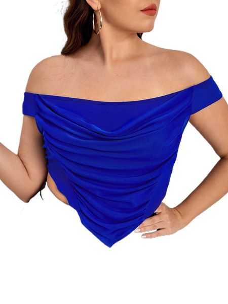 

plus off shoulder ruched asymmetrical hem s3wt#, Black