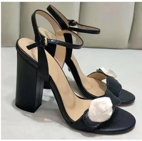 

sandals shoes women's high heels open toe thick heel summer leather designer large size fashion formal wear elegant temperament 10cm, Black