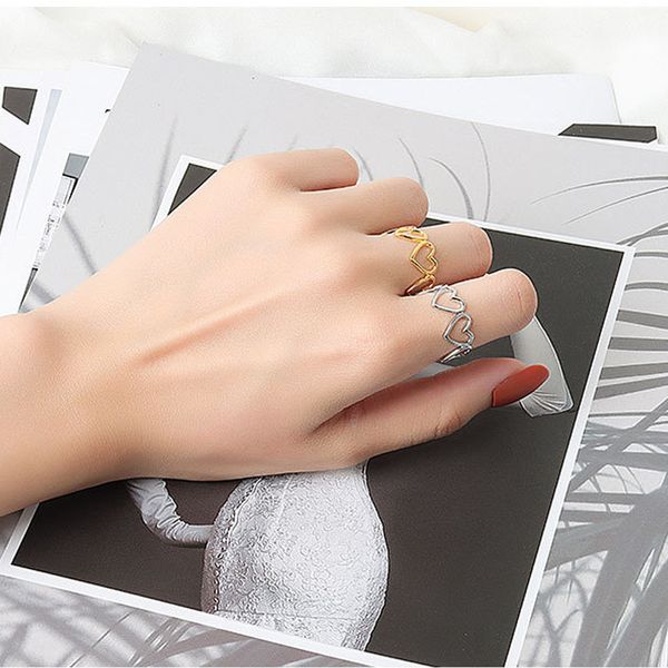 

aesthetic heart hollowout s925 sterling silver ring good-looking gold plated jewelry not allergic opening rings love loop kofo 220506, Golden;silver
