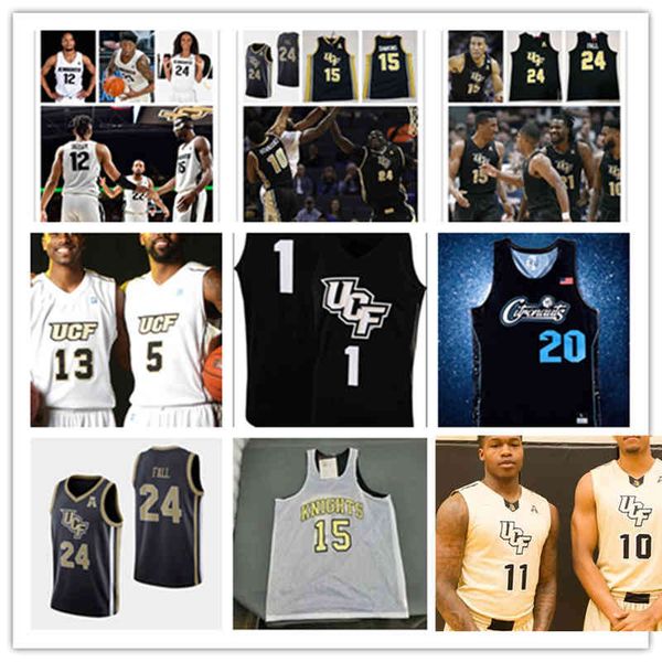 Xflsp Benutzerdefinierte UCF Knights genähtes College-Basketball-Trikot 15 Aubrey Dawkins 24 Tacko Fall-Trikots 21 C. J. Walker 4 Jamille Reynolds 5 P. J.