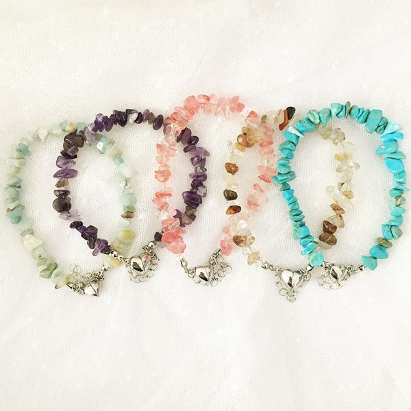 

1pcs ethnic style natural stone beaded strands love magnetic bracelet female irregular beaded chain beach jewelry, Black