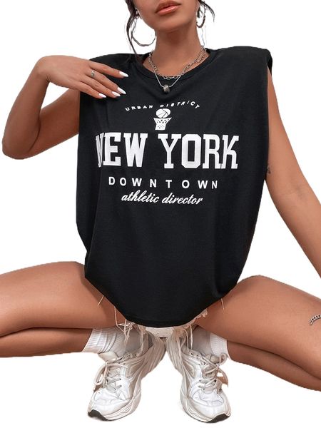 

letter graphic shoulder pad tank i31r#, White