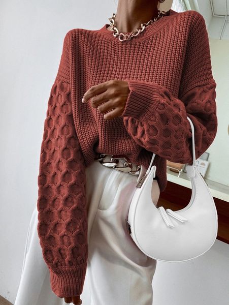 

ribbed knit drop shoulder sweater o4on#, White;black