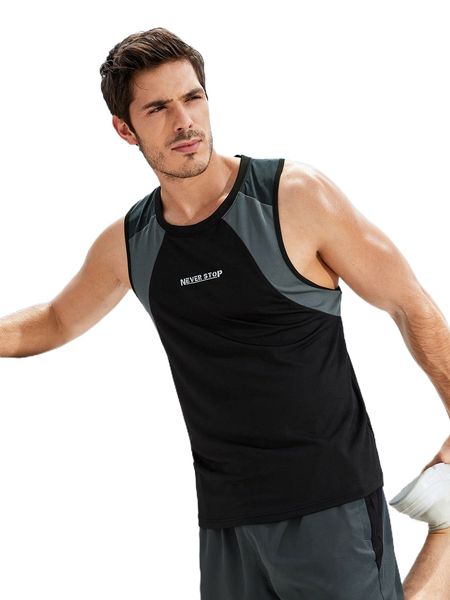 

men slogan graphic colorblock sports tank f6md#, White;black