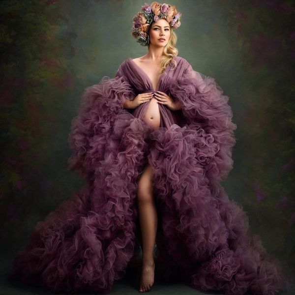 

extra ruffles prom dresses with bow fancy baby shower gowns tulle vestido de novia maternity pshooting dress, Black