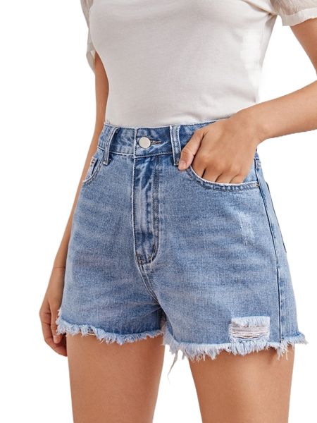 

raw hem slant pocket denim shorts v5tp#, White;black