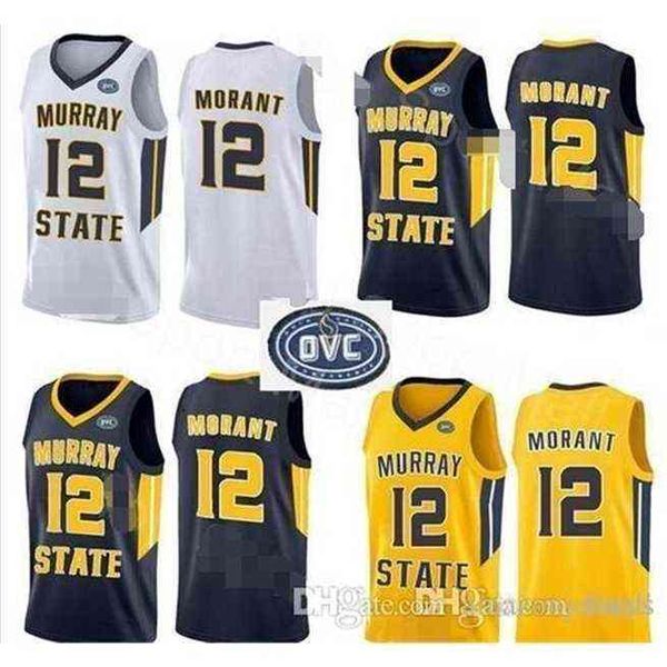 

ncaa murray state racers 12 ja morant jersey temetrius jamel college basketball wears university shirt yellow blue ovc ohio valley, Black