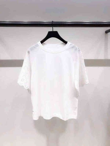 

women's t-shirt fadan spring and summer style simple embroidery hollowed out horn sleeve round neck t-shirt female, White