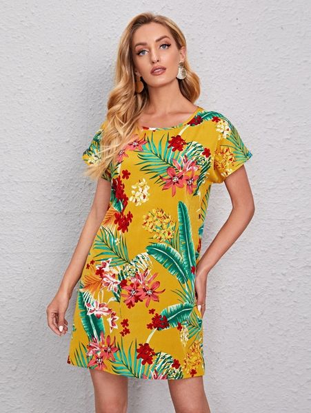 

tropical print dress n1a4#, Black;gray