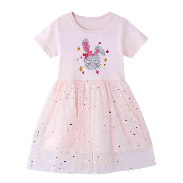 Vestido de verão de Little Maven para o ano novo 2022 meninas de meninas coelho adorável vestidos algodão macio e conforto roupas casuais para crianças G220428