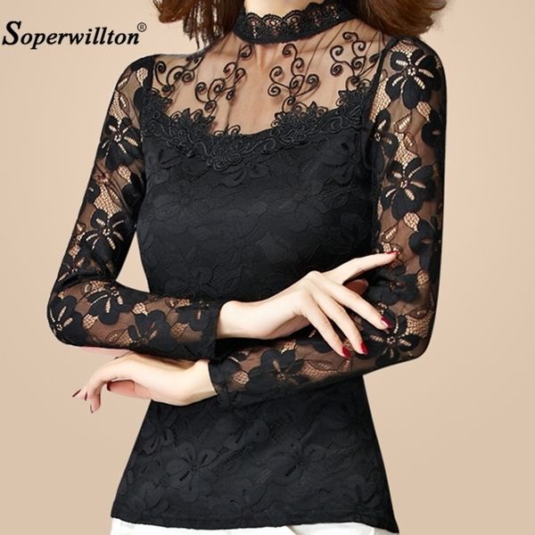 

womens blouse shirt stand solid long sleeve office ladies femme lace blusa shirts plus size 5xl female y200402, White