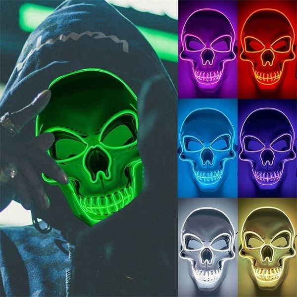 Halloween Demon Punk Skull Máscara de neon Lights LED Lights Halloween Festa de cosplay Máscara de fantasia Assombrada House Scary Prop Carnival 220815