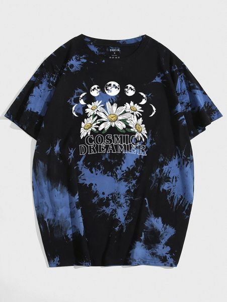 

men tie dye & floral print tee 97oz#, White;black