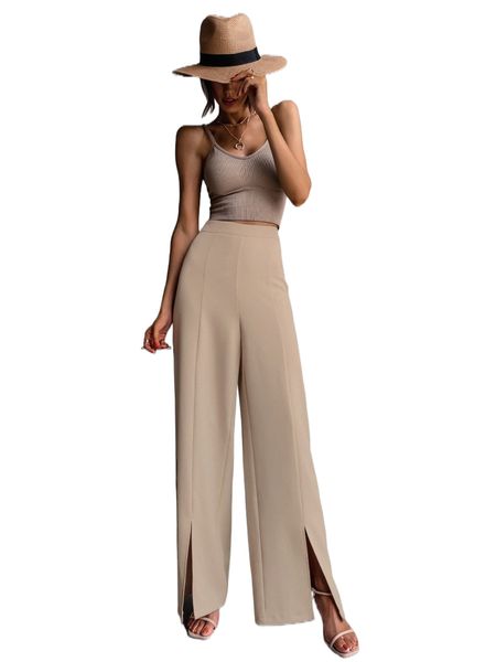

solid split hem pants t0dq#, Black;white