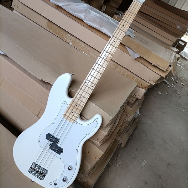 

4 strings white electric bass guitar with white pickguard maple fretboard