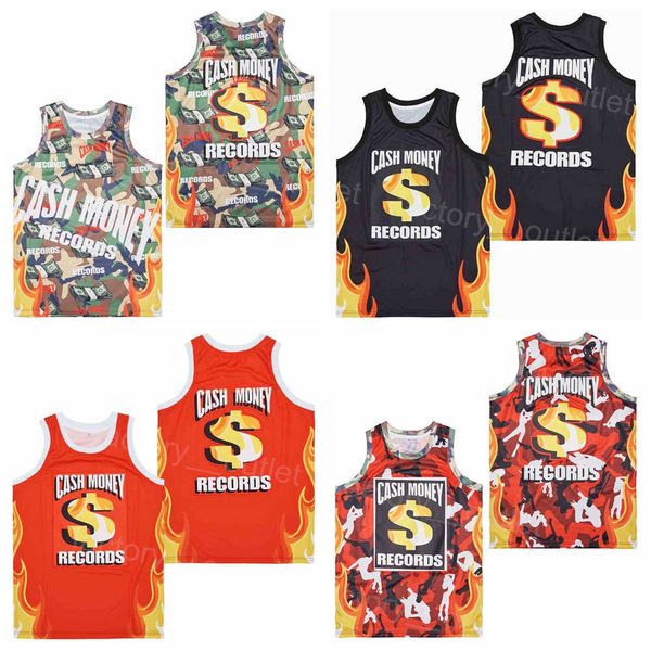 

movie basketball cash money records jersey men college uniform team black red camo hiphop for sport fans high school hip hop embroidery univ