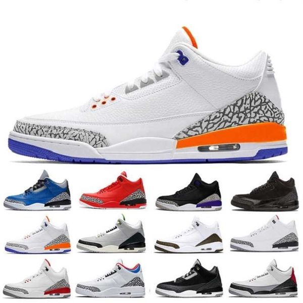 

fahion knick rivals 3 mens basketball shoes white cement laser orange fire red infrared katrina mocha 3s men trainers sports sneakers us7-13, Black