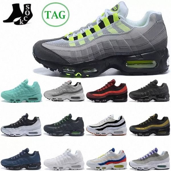 

cushion 95 men running shoes 95s triple black white laser orbit bred aqua neon mens trainers walking jogging sports sneakers trainers 78qh#