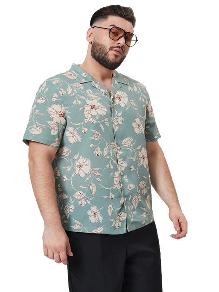 

extended sizes men floral print shirt o39u#, White;black