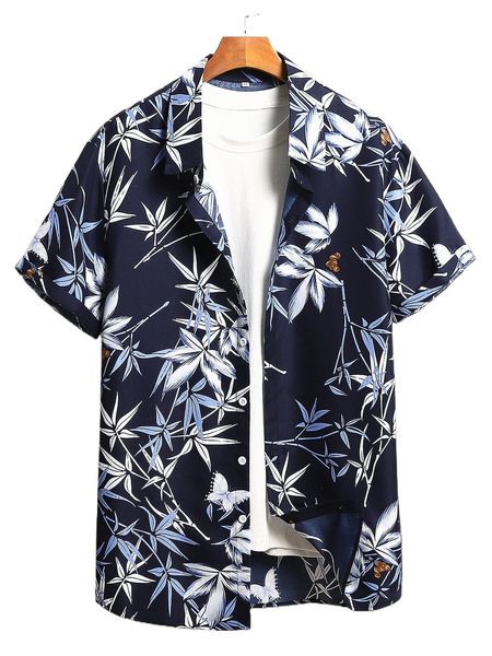 

men 1pc plant print shirt 78yq#, White;black